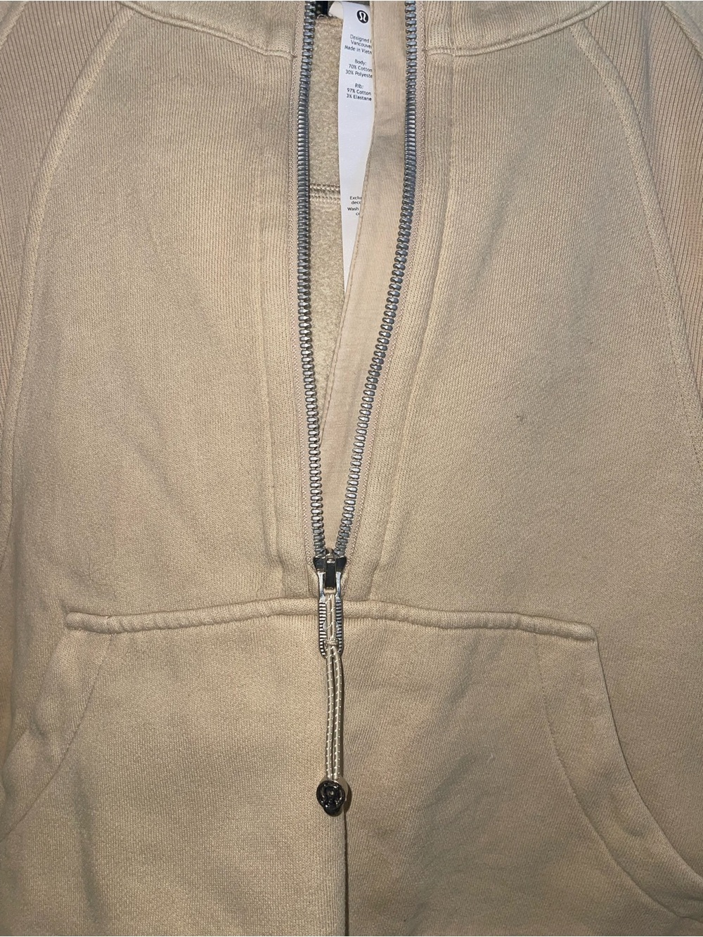 Lululemon Scuba Half-Zip Hoodie Cropped Sweatshirt in neutral beige color sz 4 - Picture 5 of 13